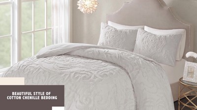 Gray Cotton Chenille Medallion Queen Duvet Cover Set