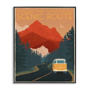 Stupell Industries Take the Scenic Route Phrase Retro Mountain Travel Framed Giclee Art - 1 of 4
