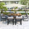 TiramisuBest 7-Piece Outdoor Patio Set - Aluminum Frame, 4 Chairs, 2 Swivel Rockers, Cushions, Rectangular Table w/Umbrella Hole (Bourbon Brown) - 3 of 4