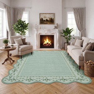 9'x12' Green Modern Scalloped Floral Area Rug, Washable Soft Non Slip ...