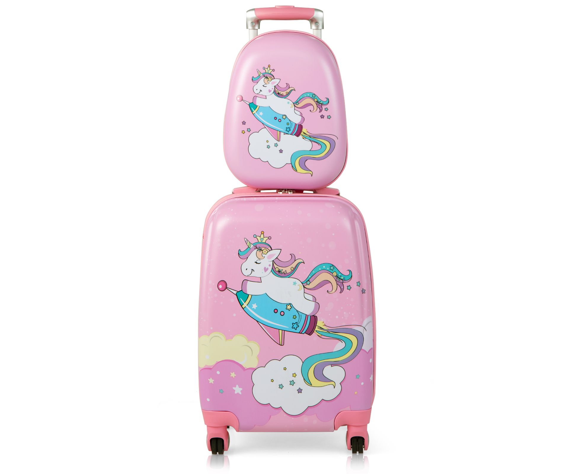 Gymax 2 PCS Kids Luggage Set Toddlers Carry-on Suitcase & Backpack Set ardside Rolling Suitcase w/Spinner Wheels & Retractable Handle