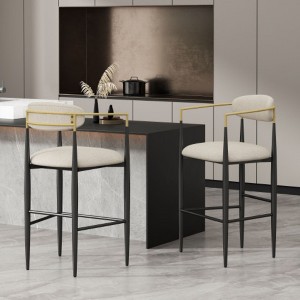 Two Sets of Armed Bar Stools in White Fabric - Superior Comfort and Stylish Design - 1 of 3