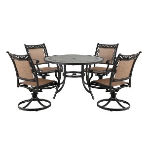 CLIHOME 5-Piece Outdoor Aluminum Dining Set With 4 360° Swivel Chairs & 1 48" Round Ceramic Tile Table With Umbrella Hole - 1 of 4
