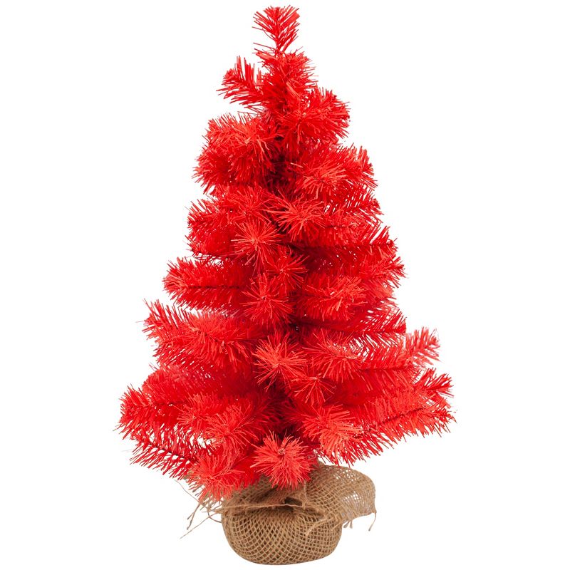 Northlight 1.5 FT Scarlett Red Pine Christmas Tree in Natural Jute Base, 1 of 3