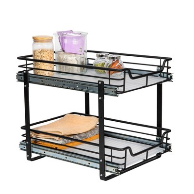 Glidez Multipurpose Powder-Coated Steel Pull-Out/Slide-Out Storage Organizer with Plastic Liners - 2-Tier Dual-Slide Design