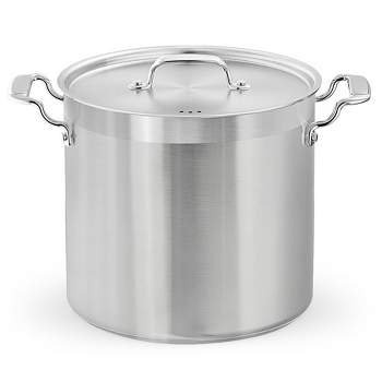 P&P CHEF 4 Quart Stockpot with Lid, Stainless Steel Tri-Ply Cooking Soup  Pasta Stock Pot for Gas/Induction/Electric Stoves, With Glass Cover & Two