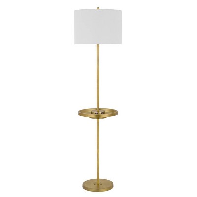 62" Crofton Metal Floor Lamp with USB Ports and Drum Shade Antique Brass - Cal Lighting