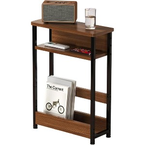 Narrow Side Table with Storage Shelf and Magazine Rack Slim Nightstand for Small Spaces Bathroom Bedside Table for Living Room Bedroom - 1 of 4