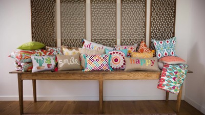 Teal Embroidered Round Boho-Chic Down Throw Pillow