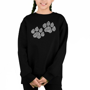 LA Pop Art Woof Paw Prints - Girl's Word Art Crewneck Sweatshirt - 1 of 3