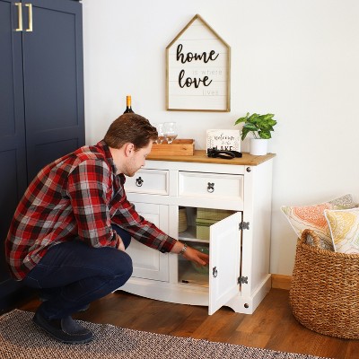 Sunnydaze White Pine Sideboard Cabinet with 2 Drawers and 2 Doors