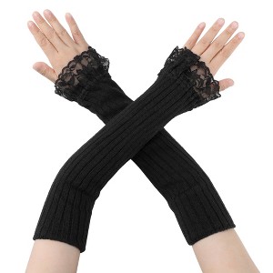 INSPIRE CHIC Women's Fingerless Gloves Knit Lace Y2K Arm Warmers Sleeves Gloves for Female Cosplay College Style 1 Pair - 1 of 4