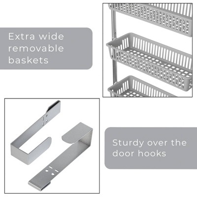 Smart Design 8-Tier Over The Door Hanging Pantry Organizer with 6 full Baskets and 2 Deep Baskets Gray: Steel Kitchen Storage, 77" Height — фото 4