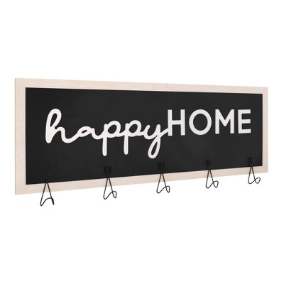 5 Hook Rustic Happy Home Framed Coat Rack - Crystal Art Gallery