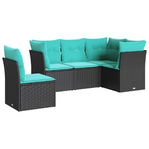 vidaXL Patio Sofa Set with Cushions - 5 Piece Modular Outdoor Furniture, Black Poly Rattan, PE Rattan, for Deck, Patio, Garden, 24.4"x24.4"x27.2" - 1 of 4