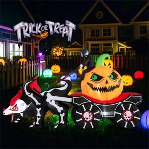 Angel Sar 9FT Halloween Inflatable Carriage with Skeleton Dragon, 7 LED Lights, Pumpkin and Grim Reaper, Outdoor Yard Decoration - 1 of 4