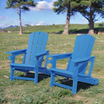 FURNIinspire Patio Accent Chairs Outdoor Folding 2PCS Chairs Adirondack Chair, Portable Chair With Handles For Backyard, Blue, 31.4"*29.6"*36.4"