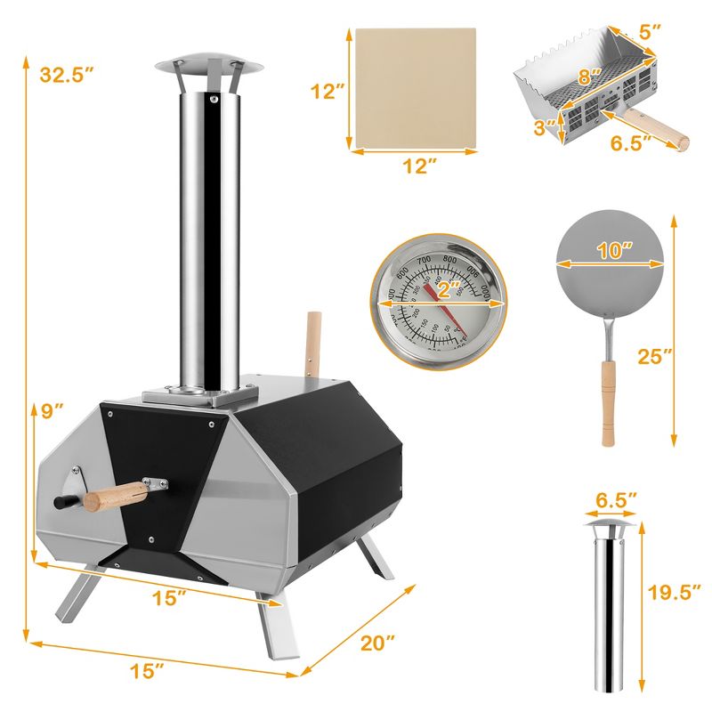 Costway Outdoor Pizza Oven Machine 12'' Pizza  Grill Maker Portable with  Foldable legs, 3 of 11