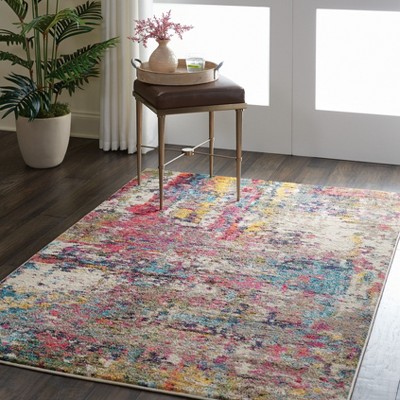 Ivory Abstract Synthetic 4'x6' Stain-Resistant Area Rug