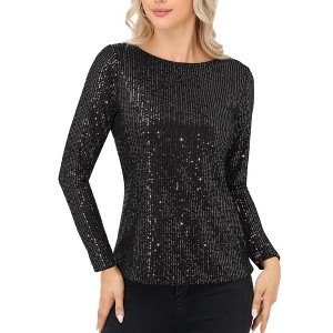 Anna-Kaci Women's Long Sleeve Sequin Top with Crew Neck and Fitted Silhouette - 1 of 4