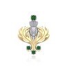 Slickblue Women's Sterling Silver & 18k Gold Thistle Pendant Necklace with Emerald Glass Gemstones, Floral Design, 20" - 2 of 4