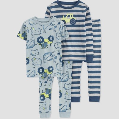 Carter's Just One You® Toddler Boys' 4pc Striped and Tractors Pajama Set - Blue 12M