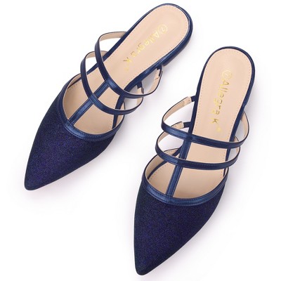 Allegra K Women's T-Strap Sparky Glitter Slip-On Pointed Toe Flats Mules