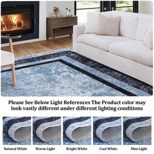 Fulvari Modern Bordered Area Rug Soft Washable Rug Non Slip Non Shedding Floor Carpet Low Pile Thin Rug, Distressed Geometric Rug - 1 of 4