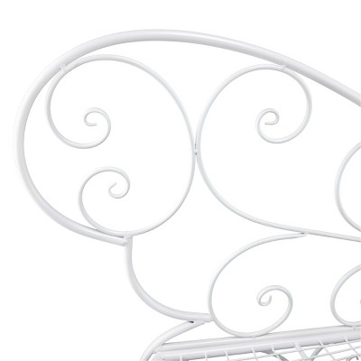 Charming Alpine 62" White Metal Butterfly-Shaped Garden Bench