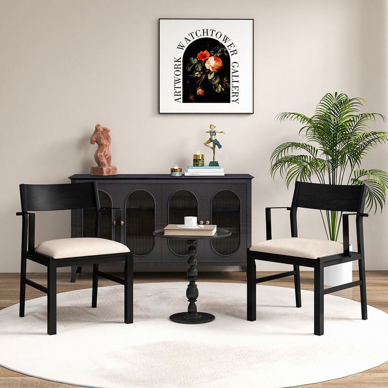 Tangkula Dining Chair w/ Arms Set of 2 Modern Kitchen Chairs & Contoured Backrest Black & Beige, 3 of 8
