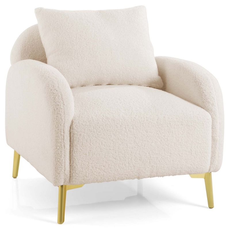 Costway Modern Upholstered Accent Chair Teddy Club Single Sofa Armchair with Pillow White, 1 of 9