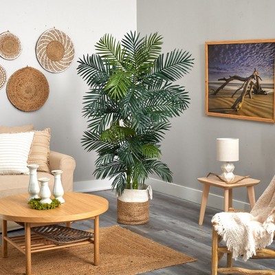 6.5ft Golden Cane Artificial Palm Tree in Jute and Cotton Planter