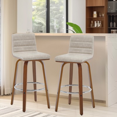 Bekrvio 26"/29" Swivel Bar Stools Set of 1/2/3/4, Faux Leather Upholstered Counter Chairs with Wood Legs, Mid-Century Seating for Kitchen Island