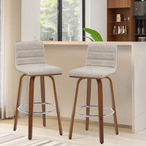 Bekrvio 26"/29" Swivel Bar Stools Set of 1/2/3/4, Faux Leather Upholstered Counter Chairs with Wood Legs, Mid-Century Seating for Kitchen Island - 1 of 4