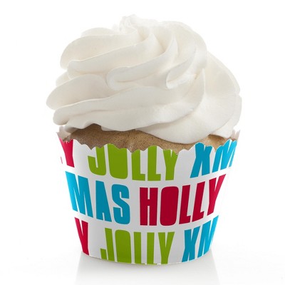 Big Dot of Happiness Holly Jolly - Holiday Party Decorations - Party Cupcake Wrappers - Set of 12