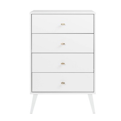 White Mid-Century Modern 4-Drawer Vertical Chest