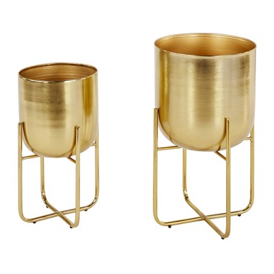 Set of 2 Contemporary Metal Planters in Stands - Olivia & May