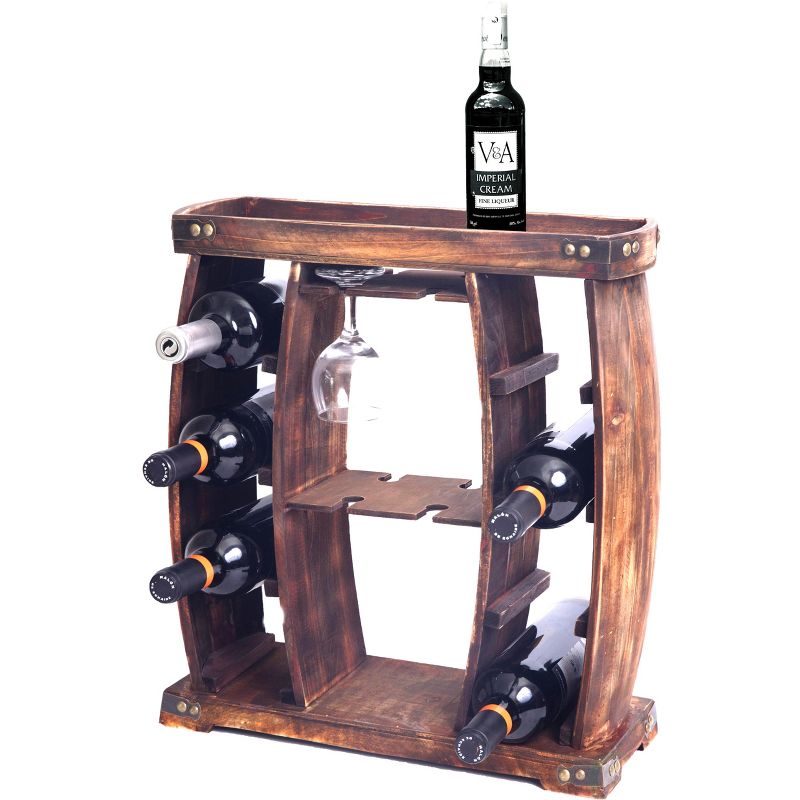 Vintiquewise Rustic Wooden Wine Rack with Glass Holder, 8 Bottle Decorative Wine Holder, 1 of 8