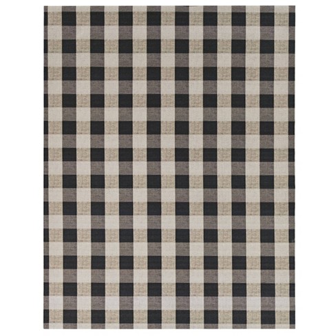 6' x 8' Gingham Outdoor Rug Black/Taupe - Foss Floors