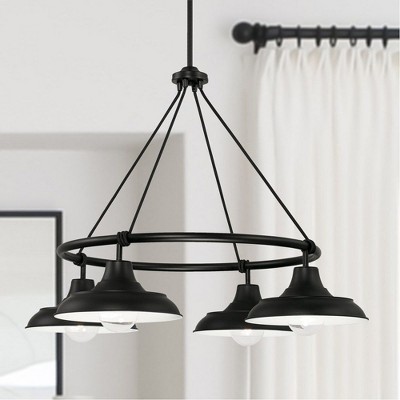 Modern Farmhouse Matte Black 4-Light Chandelier with White Shade Interior