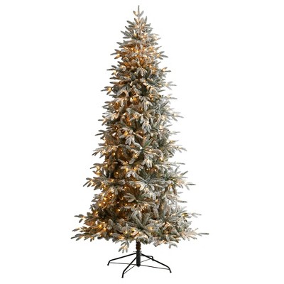 Nearly Natural 8.5-ft Flocked Manchester Spruce Artificial Christmas Tree with 550 Lights and 1317 Bendable Branches