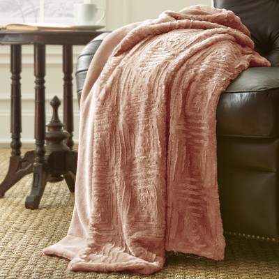 Luxurious Rose Faux Fur & Fleece Reversible Throw Blanket 60"x50"