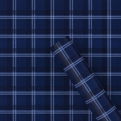 30” 25 sq ft Christmas Roll Wrap Blue Plaid - Wondershop™