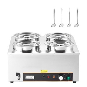 VEVOR Electric Soup Warmer, Four 6.34QT Stainless Steel Round Pot with 86~185°F Adjustable Temp, 1500W Commercial Bain Marie, Silver - 1 of 4