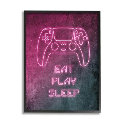 Stupell Industries Eat Play Sleep Pink Gamer Framed Giclee Art