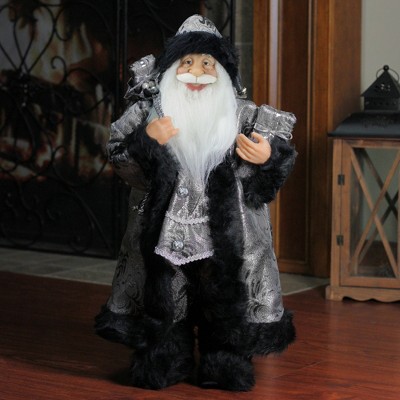  Northlight 24" Standing Santa Claus in Silver and Black with Gifts Christmas Figure 