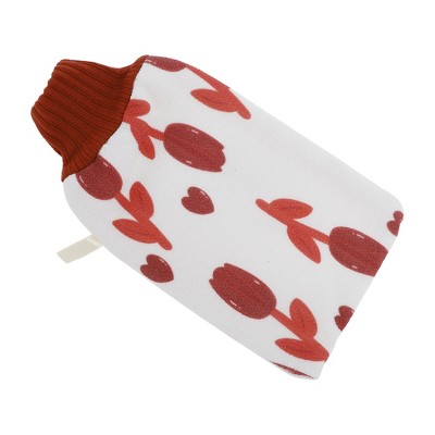 Unique Bargains Tulip Flowers Shower Gloves for Bathroom 9.45"x5.12" Red 1 Pc