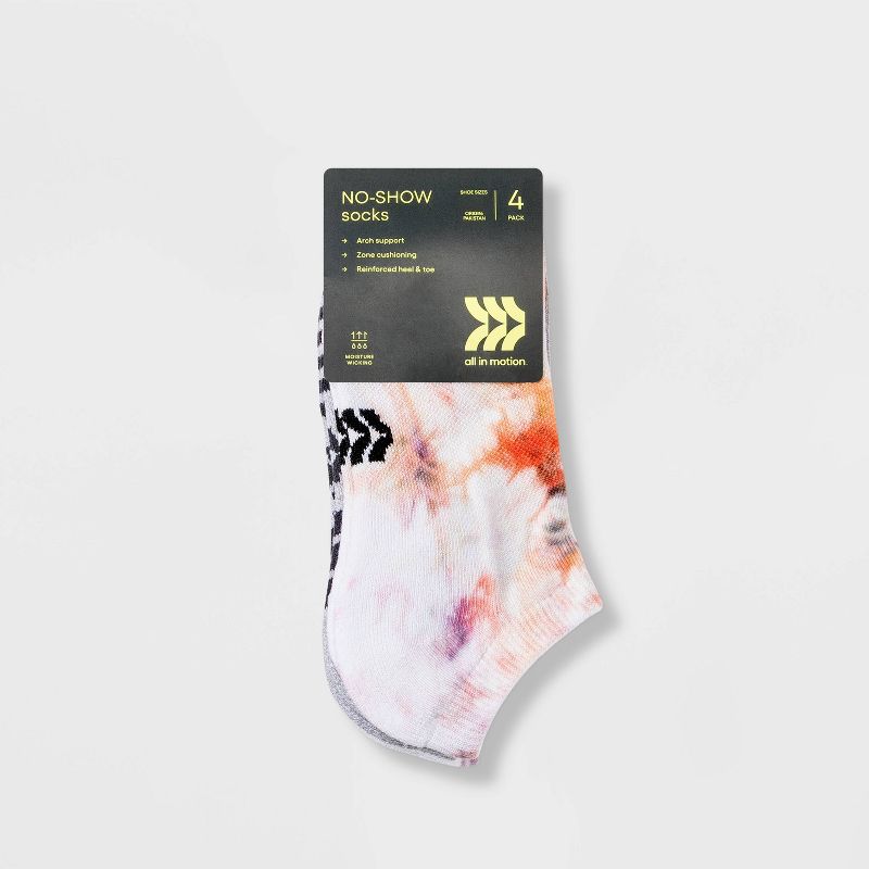 Women's Cushioned Tie-Dye 4pk No Show Athletic Socks - All In Motion™ 4-10, 3 of 5