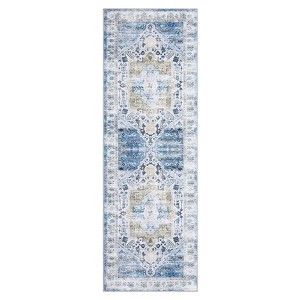 Non-Slip Machine Washable 2x3 Vintage Print Area Rug, Distressed Low Pile Entryway Doormat for Kitchen Bathroom Bedroom, Taupe - 1 of 4