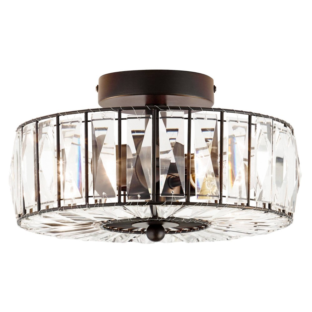 11.5" Crystalline Semi-Flush Mount Pendant Clear - River of Goods: Oil-Rubbed Bronze, Crystal Panels